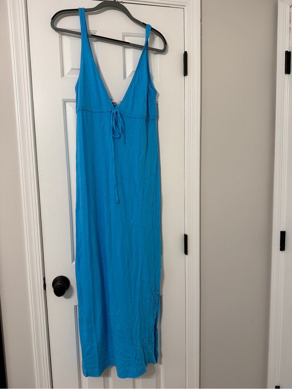 Sleeveless Turquoise Maxi Dress with Front Tie